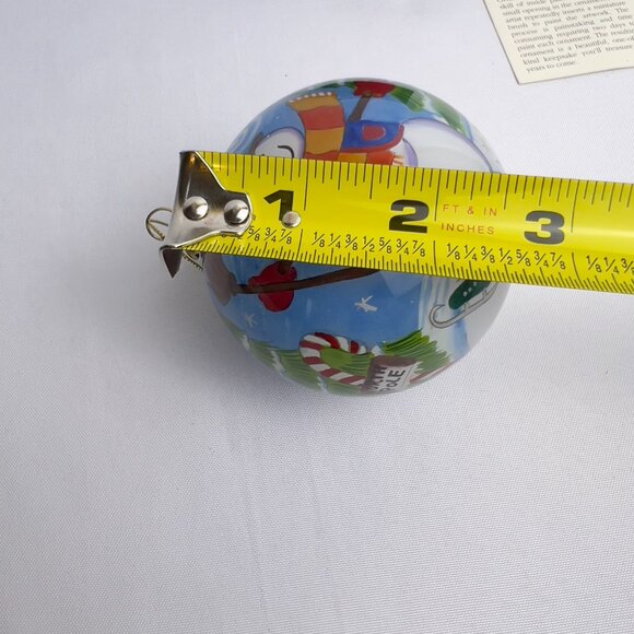PIER 1 Li Bien Round Christmas Ornament Snowman Glass Blue Hand Painted w/Box - Picture 3 of 4